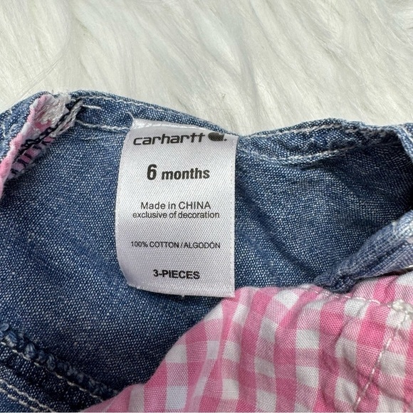 Carhartt Denim and Pink Gingham Overall size 6 month - Picture 7 of 9